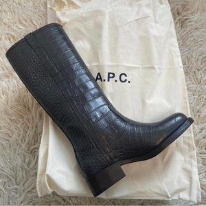 A.P.C. Black Croc-Embossed Boots